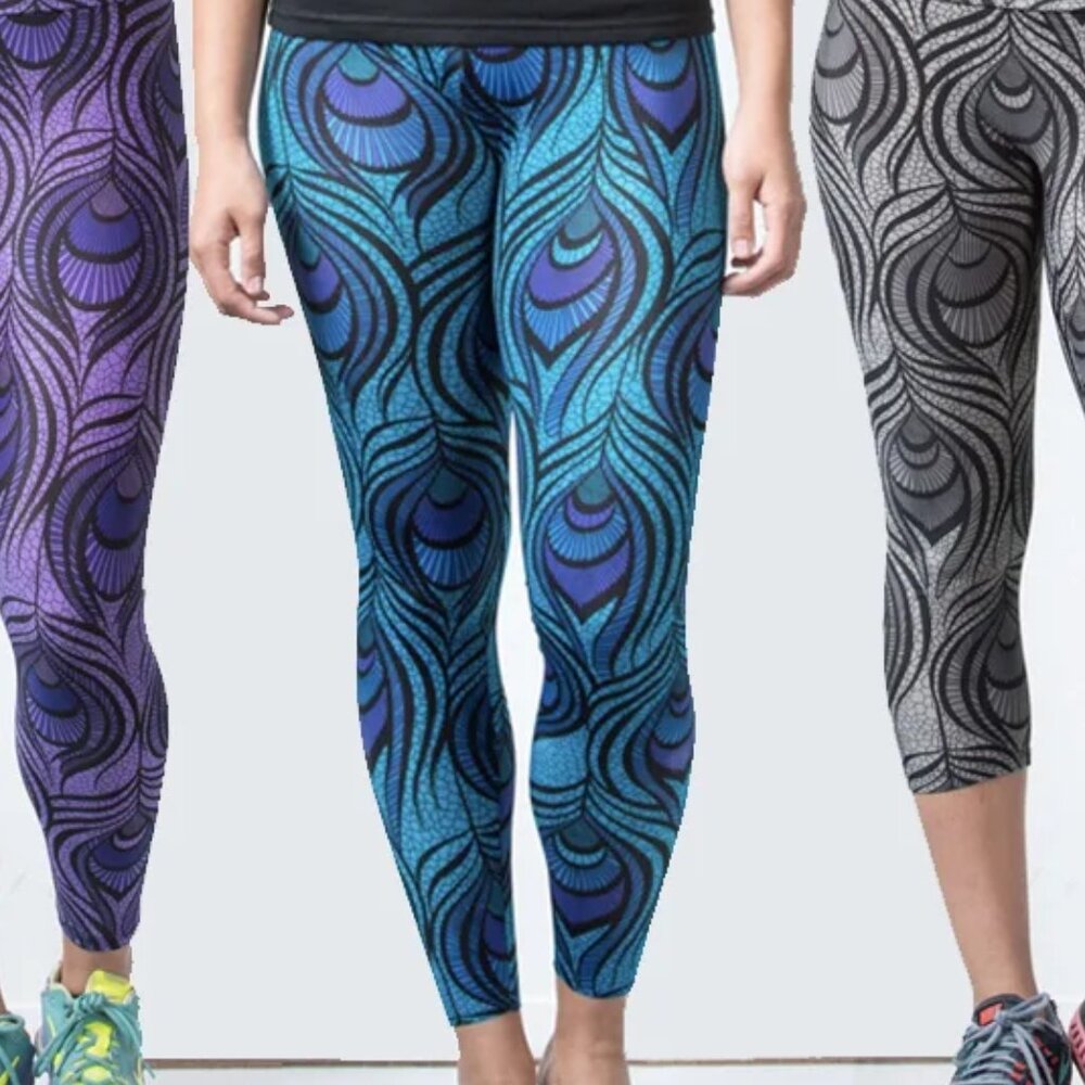 Lineage stretchy blue peacock yoga leggings LineageWear